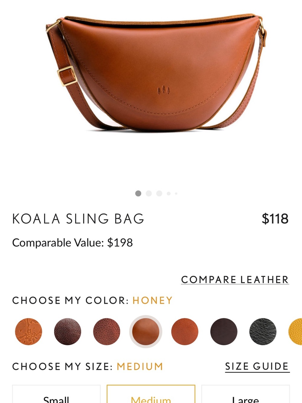Portland Leather medium Koala Sling Bag in Honey